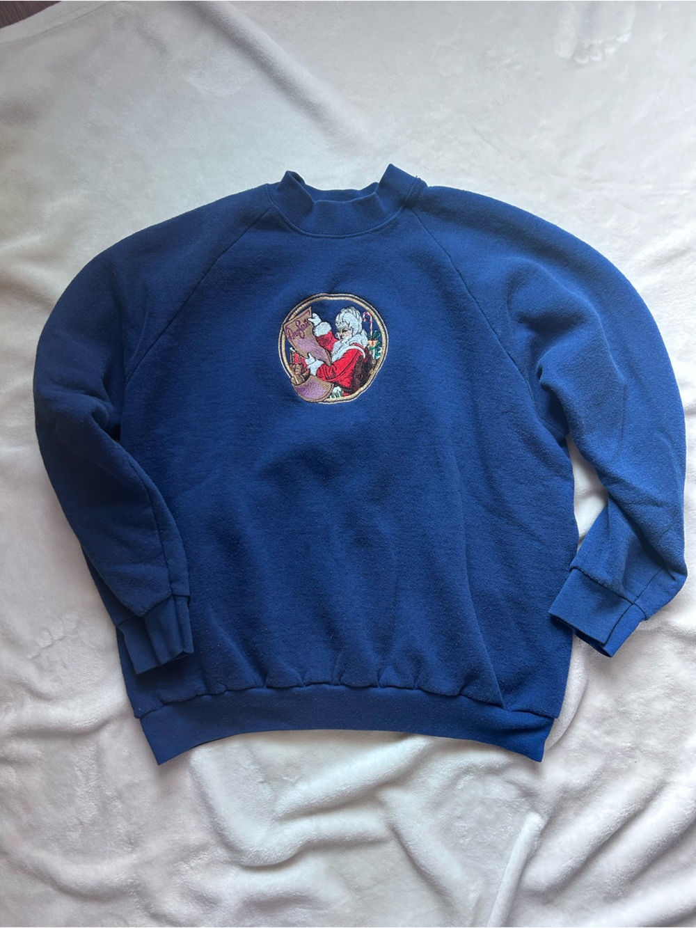 1990s Vintage Fruit of the Loom Blue Sweatshirt with Dear Santa Embroidery - Picture 2 of 5